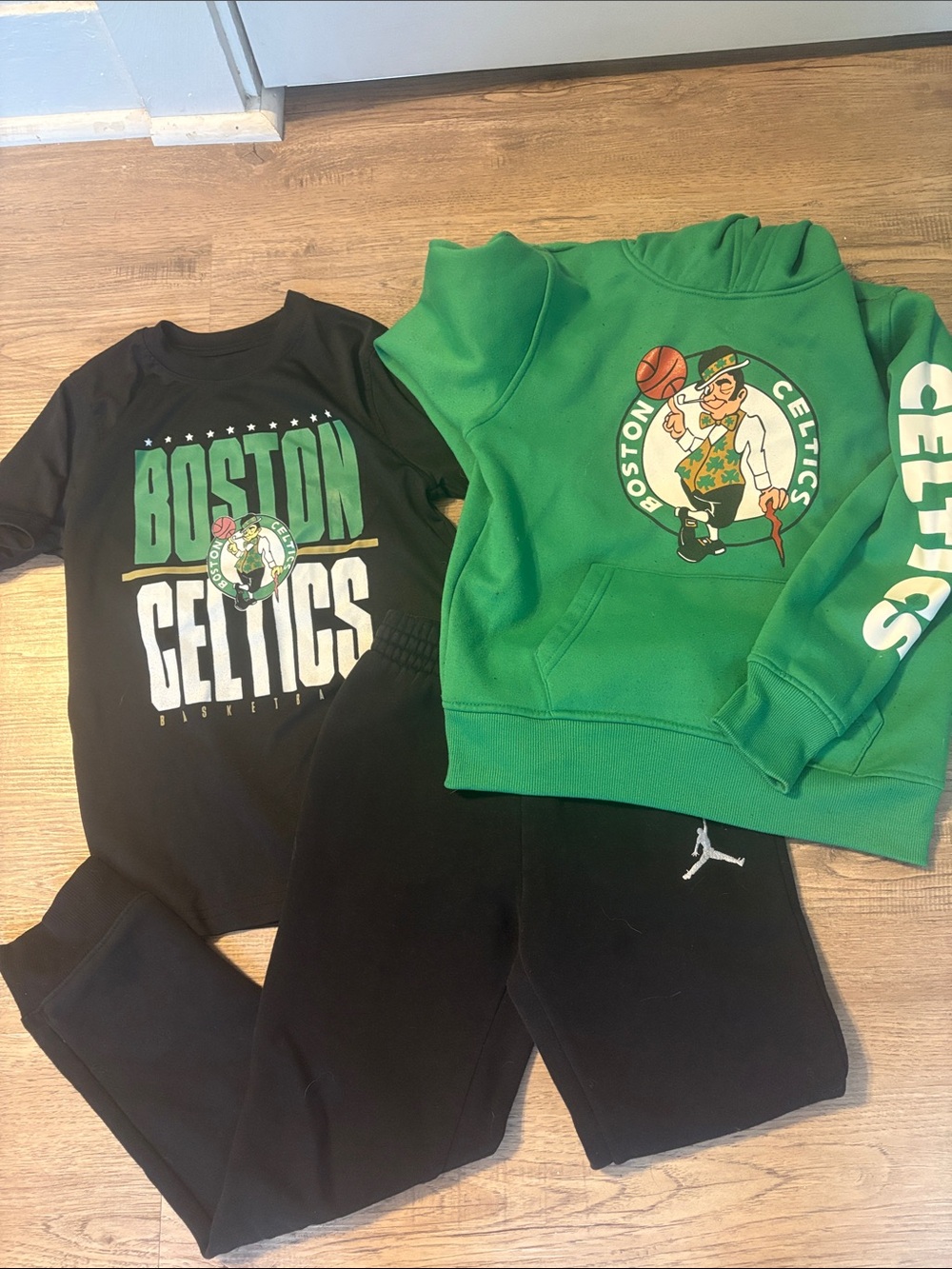 Boston Celtics Kids Green Hoodie & Black Tee Matching Set